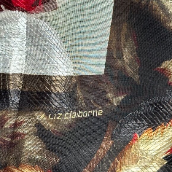 Vintage Liz Claiborne Scarf, 33 x 33 Autumn Leaf Print Square, Sheer Polyester - Picture 4 of 9